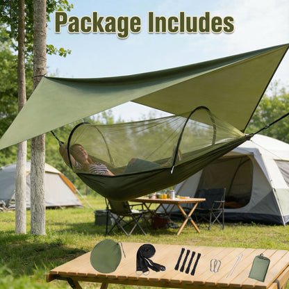 EZBY Camping Hammock with Net & Sunshade Tarp, 2 Person Portable Hammocks for Outside, 661lbs Max Load for Outdoor Camping Hiking Beach Park