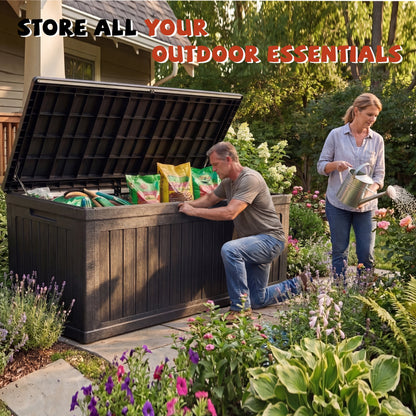 Cirui 260 Gallon Large Deck Box,Lockable Resin Outdoor Indoor Storage Box with Hundles,Waterproof UV Resistant Outside Deck Box for Patio Furniture Cushions, Pool Float,Garden Tool,Black