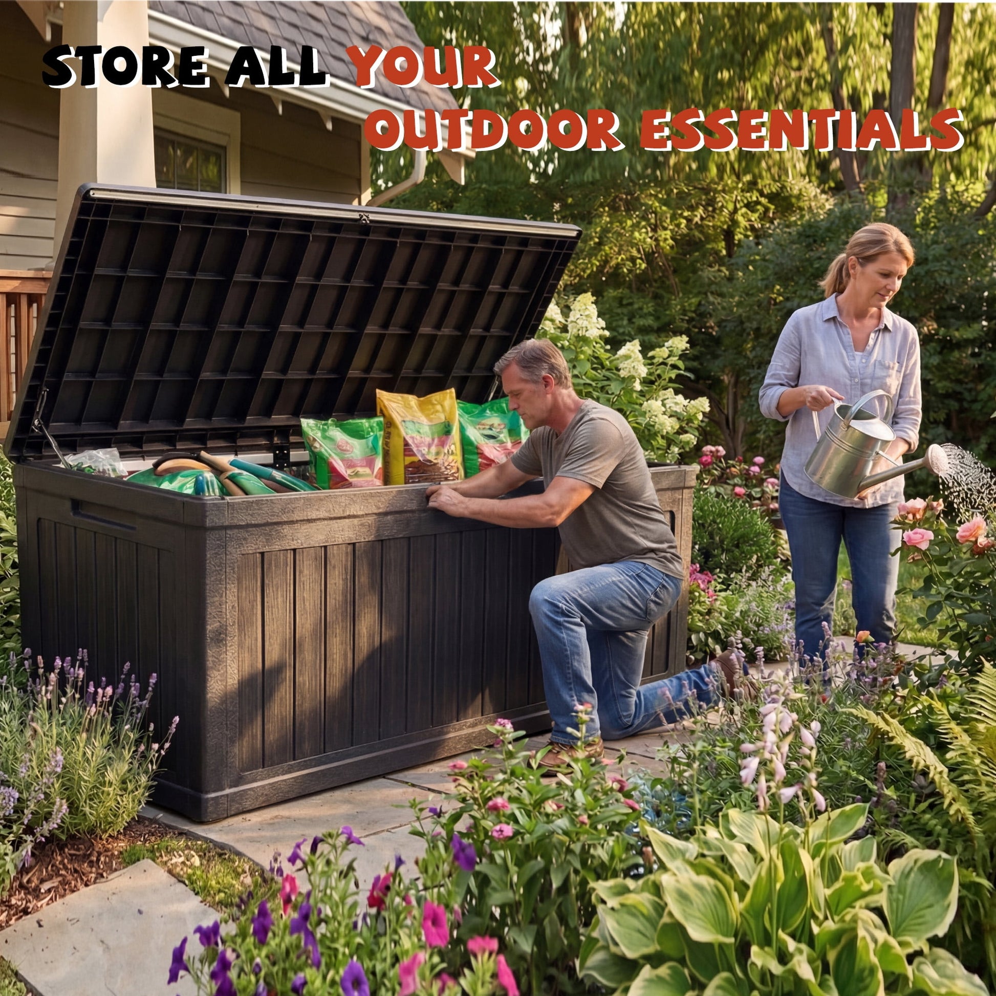 Cirui 260 Gallon Large Deck Box,Lockable Resin Outdoor Indoor Storage Box with Hundles,Waterproof UV Resistant Outside Deck Box for Patio Furniture Cushions, Pool Float,Garden Tool,Black