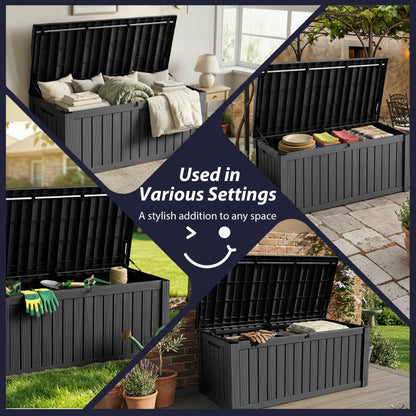 Joxxoaa 120 Gallon Large Lockable Deck Box, Heavy-Duty Resin Outdoor Storage for Patio Furniture, Garden Tools & Pool Toys, Black/Gray