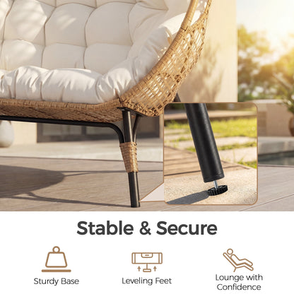 RADIATA Two Person Egg Chair with Ottomans Outdoor Wicker Patio Egg Chairs with Footrests for Indoor Bedroom Outside Porch Deck Backyard Garden (Beige,Oversized,Double)