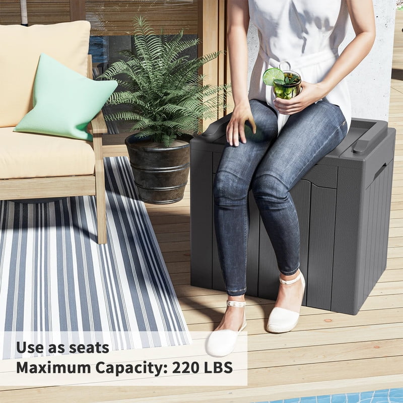 Devoko 32 Gallon Outdoor Resin Deck Box with Seat, Gray