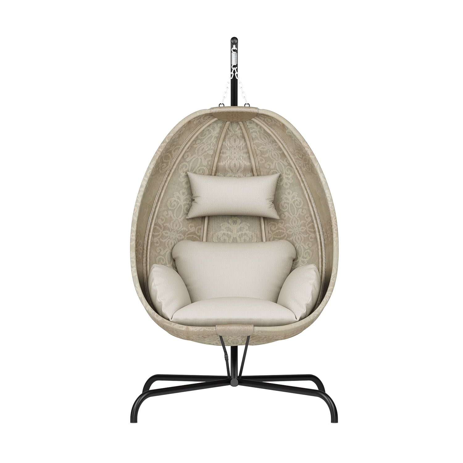 ALAULM Foldable Egg Chair with Stand, 485LBS Capacity Textilene Hammock Swing Chair for Outdoor & Indoor, Patio Hanging Chair with Strong Frame & UV Resistant Cushion for Balcony, Bedroom, Cream/D2