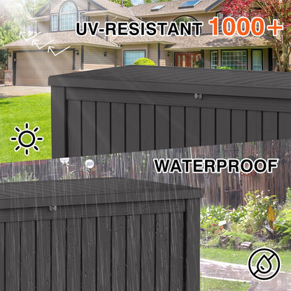 Decksplore 180 Gallon Deck Box, Lockable, UV-Resistant, HDPE Outdoor Storage Box Waterproof, Patio Storage Box for Bicycles, Skis, Tables (Black)