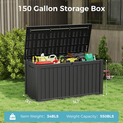 Bifanuo 150 Gallon Deck Box, Outdoor Storage Box, Large Waterproof Resin Indoor Storage Box with Built-in Steel Beams for Patio, Cushions, Pool Supplies
