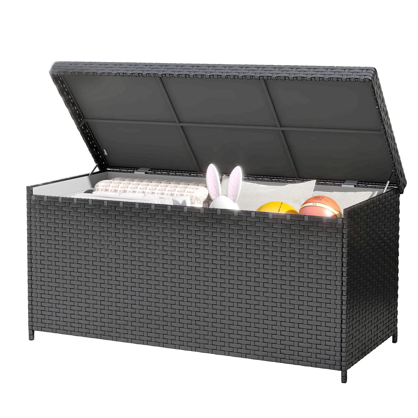 Craftian Outdoor 260 Gallon Waterproof Wicker Deck Box, Black