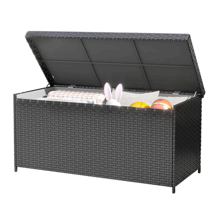 Craftian Outdoor 260 Gallon Waterproof Wicker Deck Box, Black