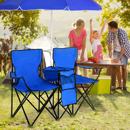 Costway Portable Camping Folding Picnic Double Chair W/Umbrella Table Cooler Beach Camping Chair