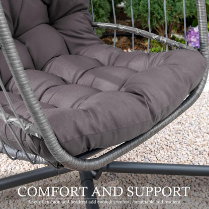 XIAO WEI Hanging Egg Chair with Stand, Indoor/Outdoor, 350 lbs Capacity, Charcoal Grey