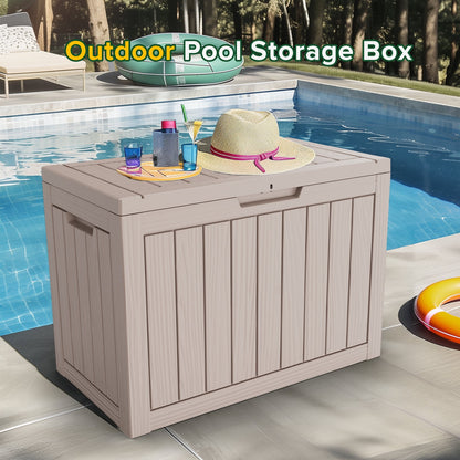 45 Gallon Resin Deck Box, Lockable Patio Outdoor Storage Box for Furniture, Garden Tools and Tools Storage, Waterproof Outside Storage Boxes (Grey)