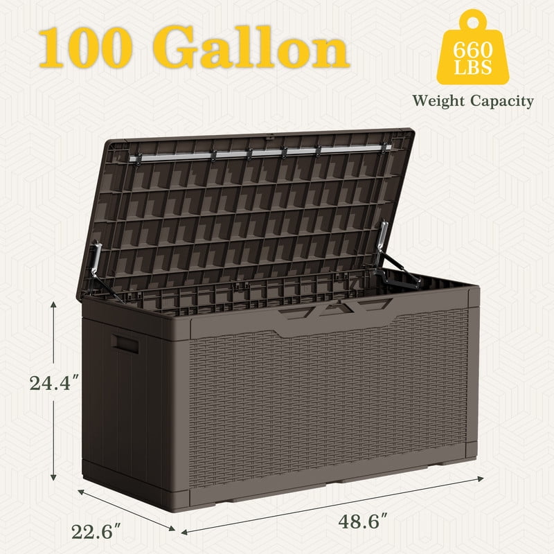 Homall 100 Gallon Outdoor Box Deck Plastic Resin Storage Box, Dark Brown