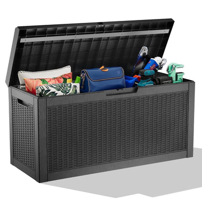 Easy Up 60 Gallon Resin Deck Box, Lockable Patio Outdoor Storage Box for Furniture, Garden Tools and Tools Storage, Waterproof Outside Storage Boxes