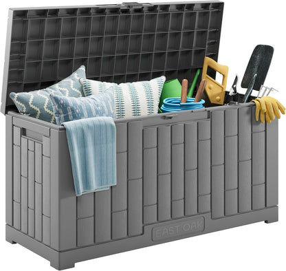 60 Gallon Waterproof Resin Outdoor Storage Box with Lock, UV Resistant, Grey