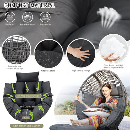 RADIATA Oversized Patio Egg Chair with Footrest, Dark Gray Rattan Outdoor Lounge Chair with Cushion