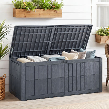 Costway 180 Gal Outdoor Deck Box, All-Weather Lockable Storage Bin with Lid and Handles Gray