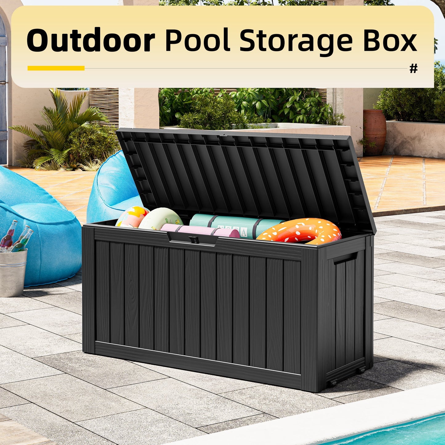 Bifanuo 80-Gallon Resin Deck Box with Lock, Waterproof Outdoor Storage Box for Patio Furniture, Garden Tools, Pool Supplies, Cushions & Seasonal Items