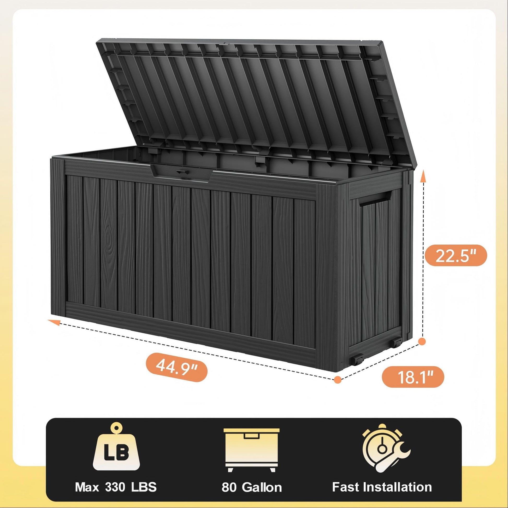 Bifanuo 80-Gallon Resin Deck Box with Lock, Waterproof Outdoor Storage Box for Patio Furniture, Garden Tools, Pool Supplies, Cushions & Seasonal Items