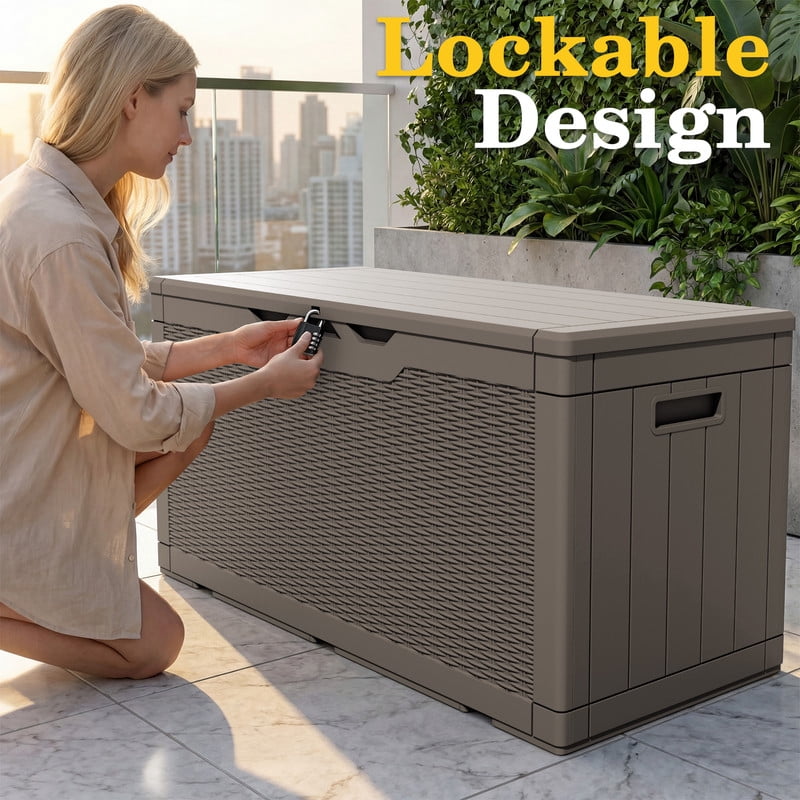 Homall 100 Gallon Outdoor Box Deck Plastic Resin Storage Box, Brown