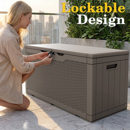 Homall 100 Gallon Outdoor Box Deck Plastic Resin Storage Box, Brown