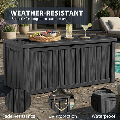 Joxxoaa 120 Gallon Large Lockable Deck Box, Heavy-Duty Resin Outdoor Storage for Patio Furniture, Garden Tools & Pool Toys, Black/Gray