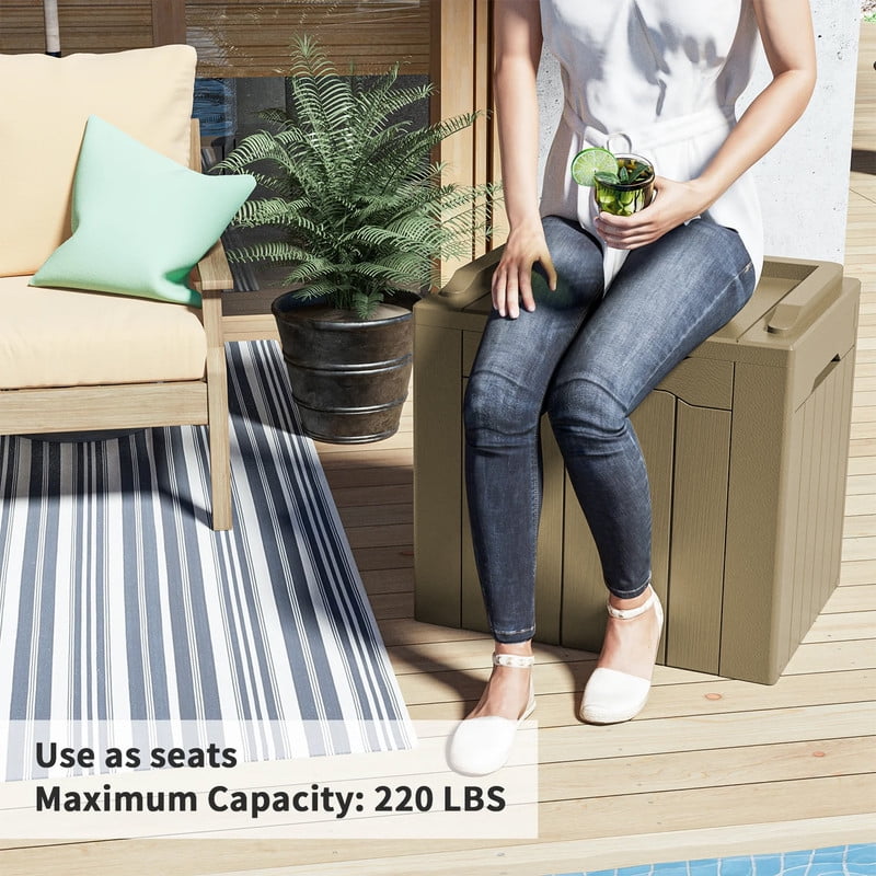 Devoko 32 Gallon Outdoor Resin Deck Box with Seat, Light Coffee