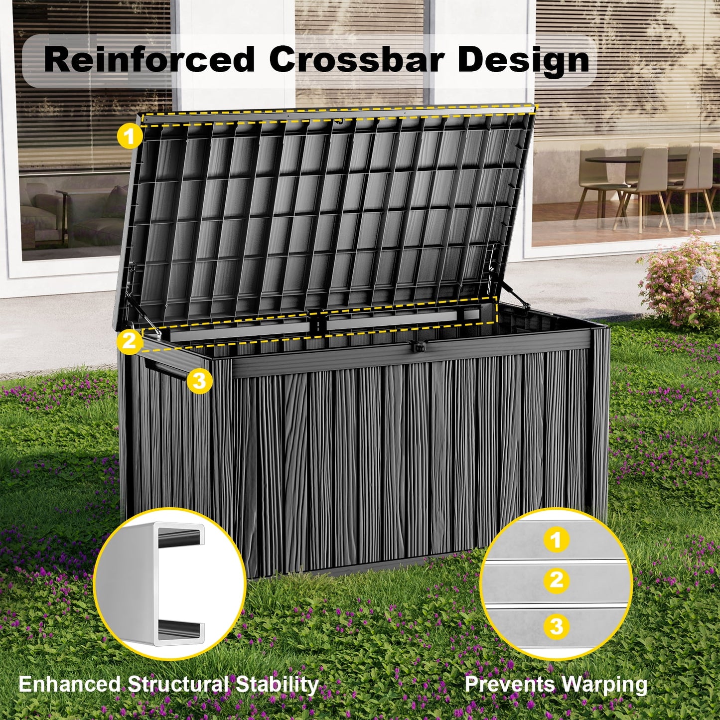 fazzn 180 Gallon Resin Deck Box Waterproof Outdoor Storage Box for Patio Furniture Pool Accessories Indoor Storage for Cushion Garden Tools (Black)