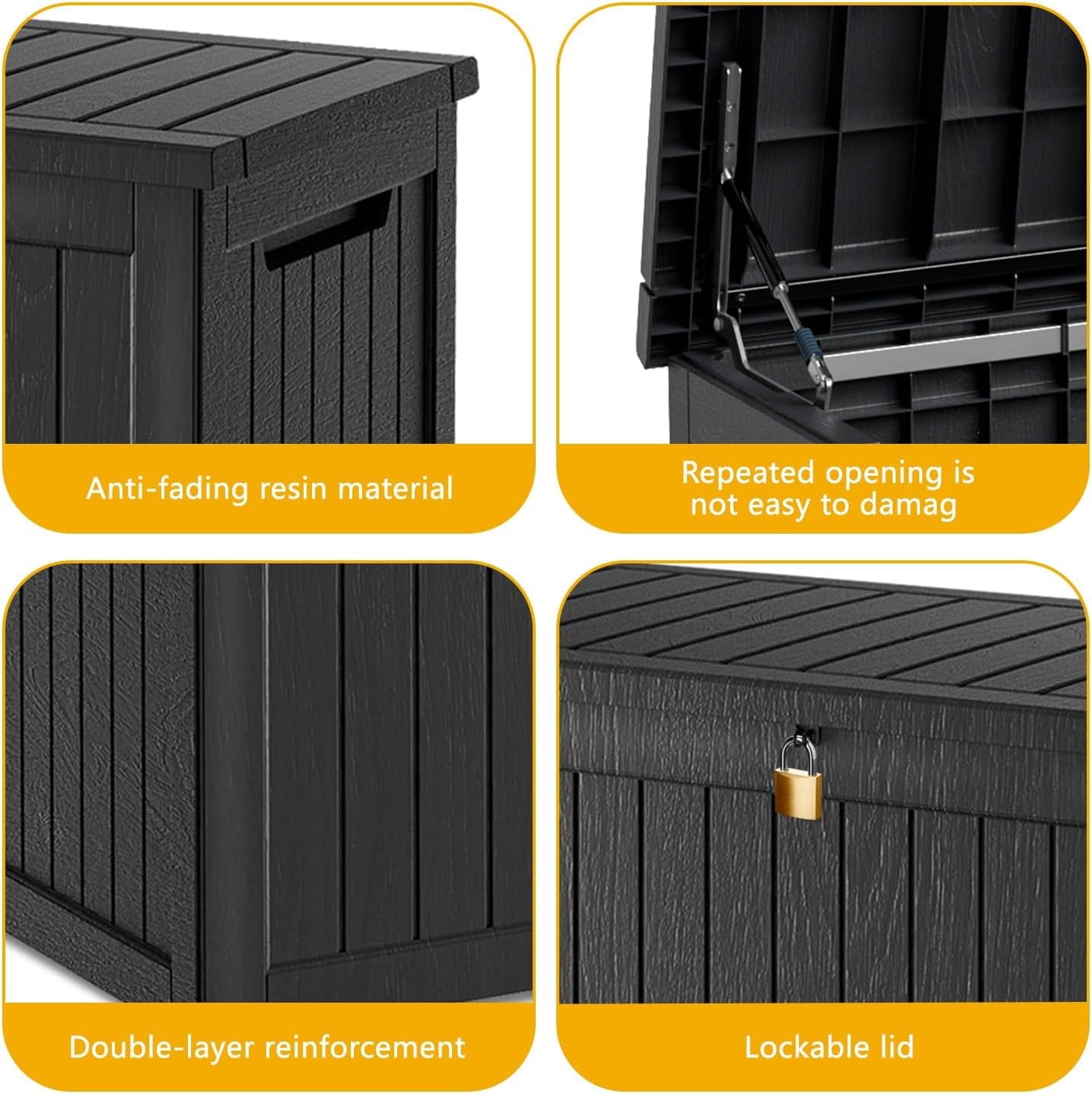 LOJIAWOWE 200 Gallon Resin Deck Box, Waterproof Lockable Outdoor Storage Container for Patio Furniture, Pool Supplies, Black