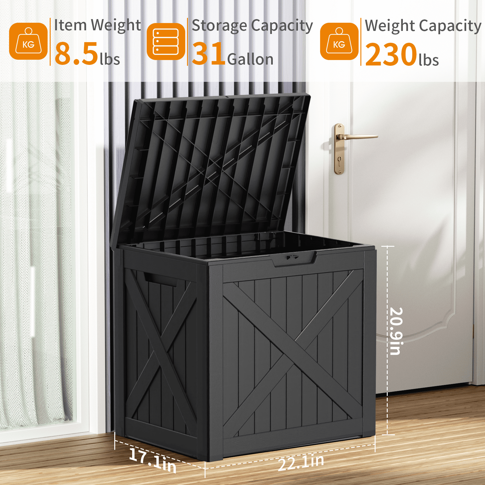 EasyUp 32 Gallon Resin Deck Box, Lockable Patio Outdoor Storage Box for Furniture, Garden Tools and Tools Storage, Waterproof Outside Storage Boxes