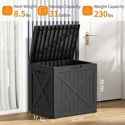 EasyUp 32 Gallon Resin Deck Box, Lockable Patio Outdoor Storage Box for Furniture, Garden Tools and Tools Storage, Waterproof Outside Storage Boxes