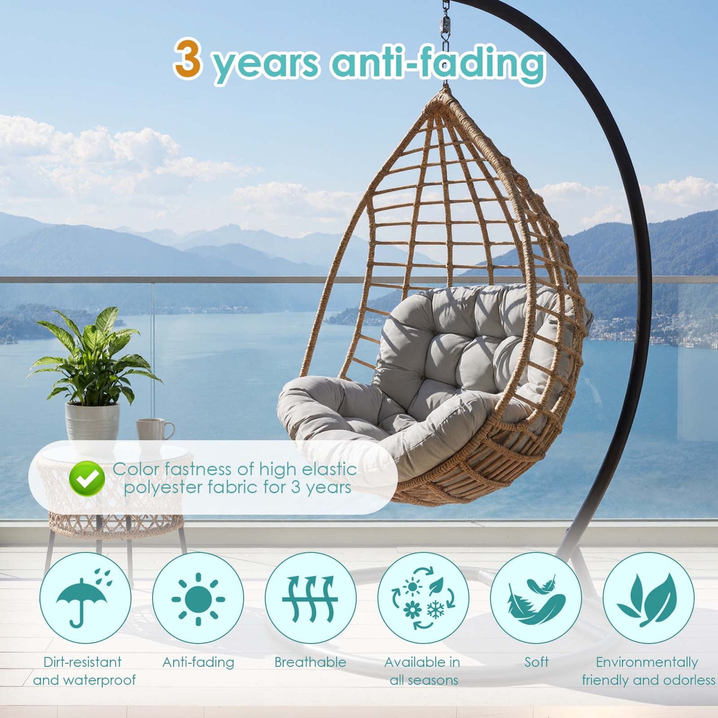 OKYUK Swing Egg Chair Cushion, Waterproof Rocking Chair Pad, Oversized Hammock Chair Pad, Multifunctional Wicker Egg Lounge Chair Soft Cushion Indoor Outdoor, Gray