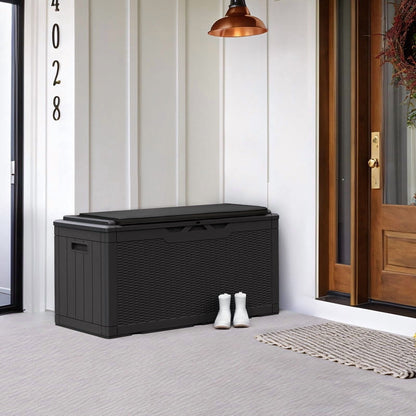 Devoko 105 Gallon Resin Deck Box Outdoor Lockable Storage Bench with Cushions Waterproof Storage Box,Black