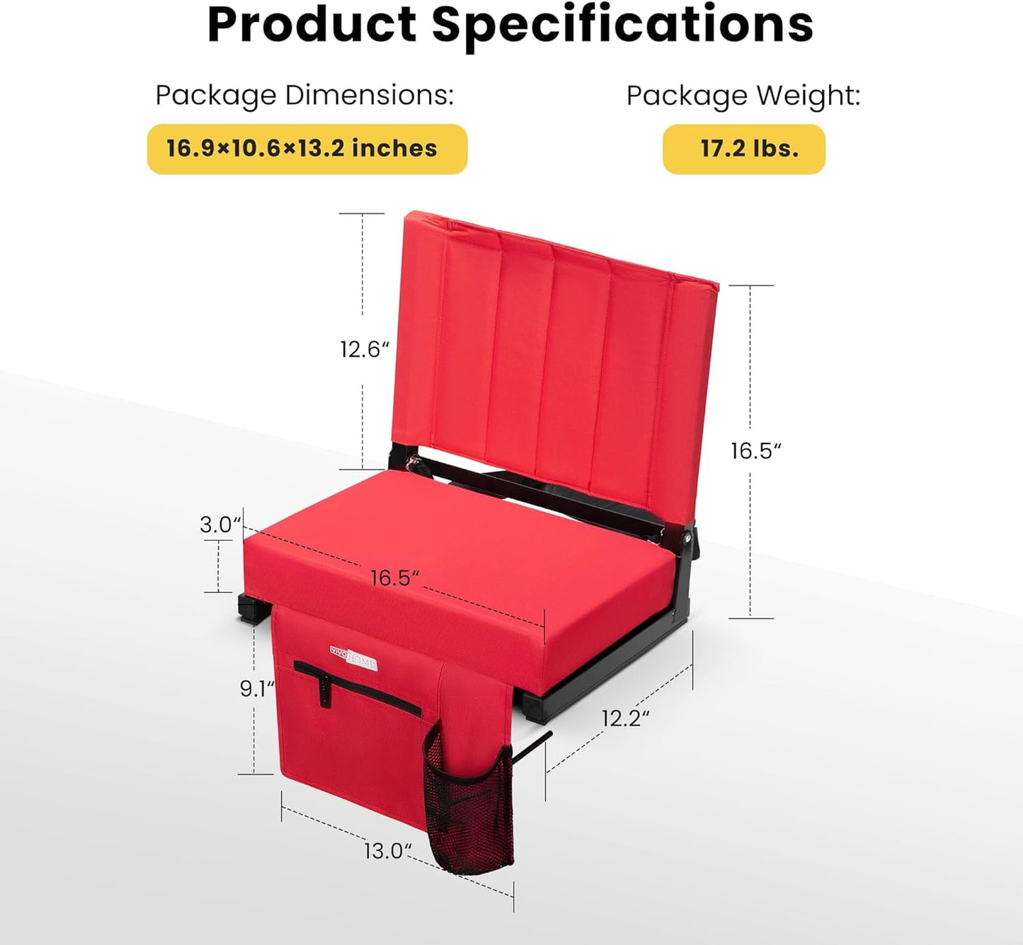 2-Pack Portable Stadium Seat for Bleachers with Back Support, Folding Bleacher Chair with Cup Holder and Shoulder Strap Red