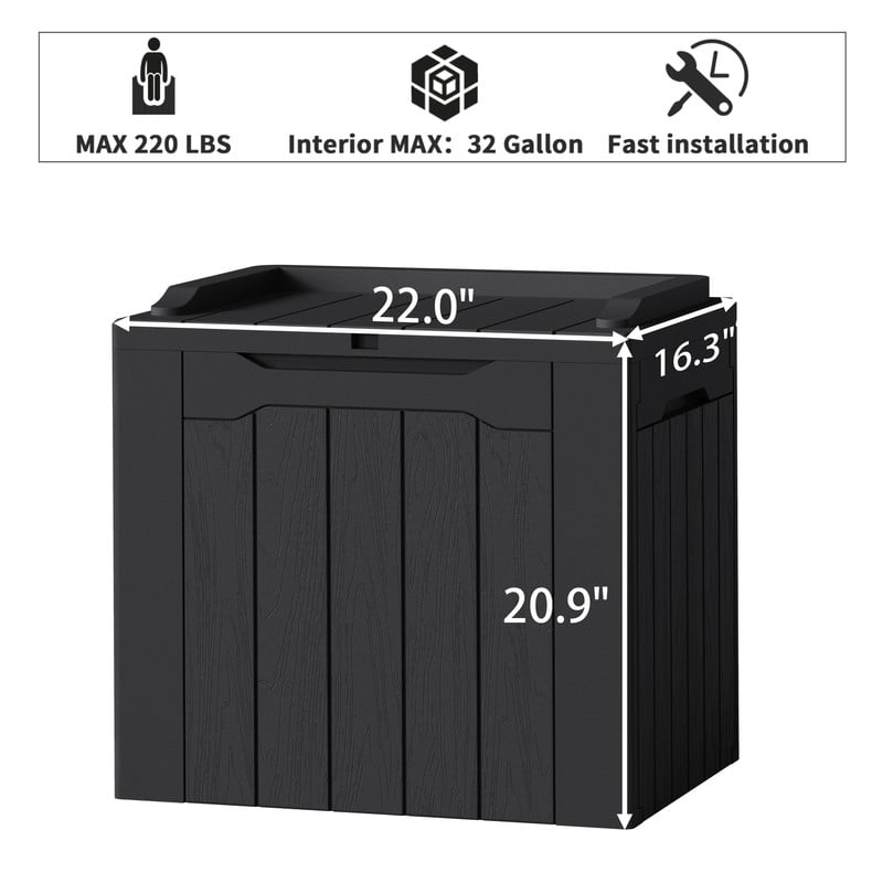 Devoko 32 Gallon Outdoor Resin Deck Box with Seat, Black