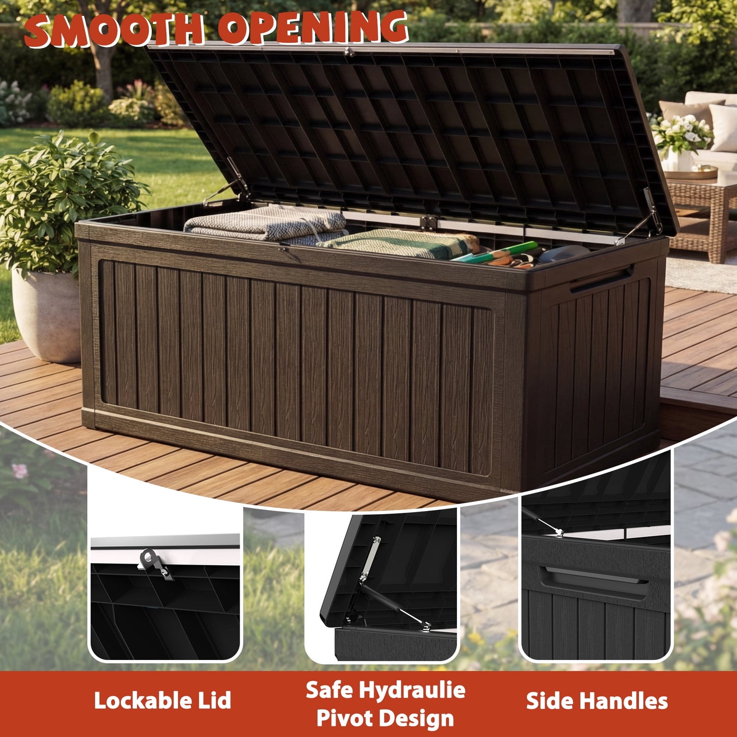 Cirui 260 Gallon Large Deck Box,Lockable Resin Outdoor Indoor Storage Box with Hundles,Waterproof UV Resistant Outside Deck Box for Patio Furniture Cushions, Pool Float,Garden Tool,Black