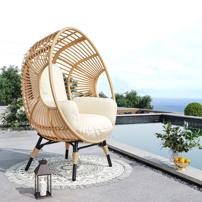 TQKVIPI Oversized Egg Chair Outdoor Indoor,Patio Lounge Chair with Thicken Cushions & Durable Steel Frame, Egg Basket Chair 500lbs Capacity for Garden, Backyard, Porch,Bedroom (Beige-Regular)