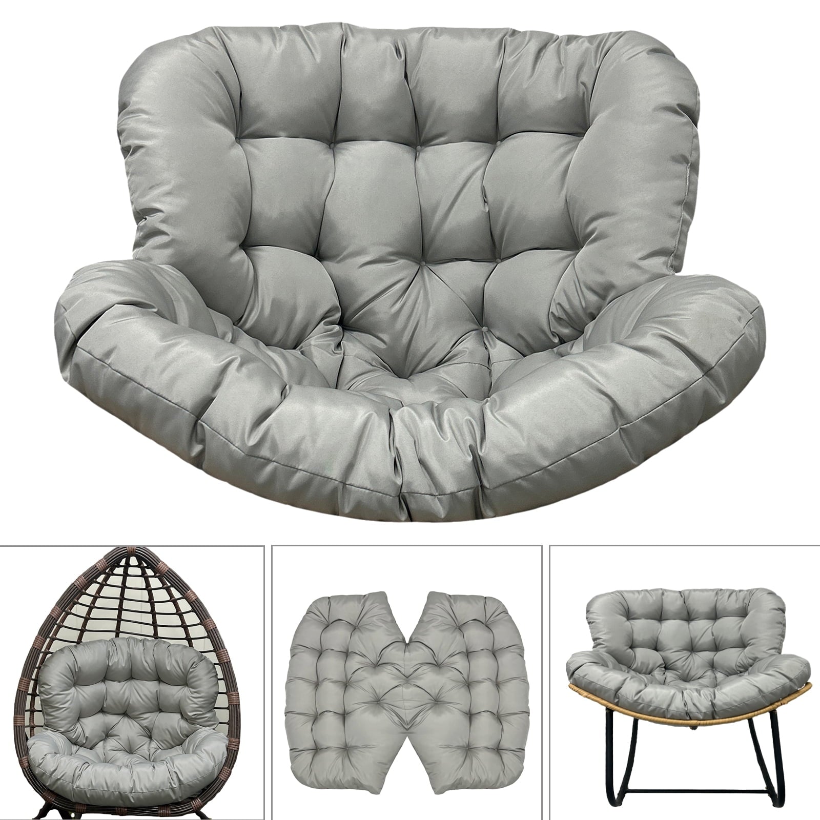 OKYUK Swing Egg Chair Cushion, Waterproof Rocking Chair Pad, Oversized Hammock Chair Pad, Multifunctional Wicker Egg Lounge Chair Soft Cushion Indoor Outdoor, Gray