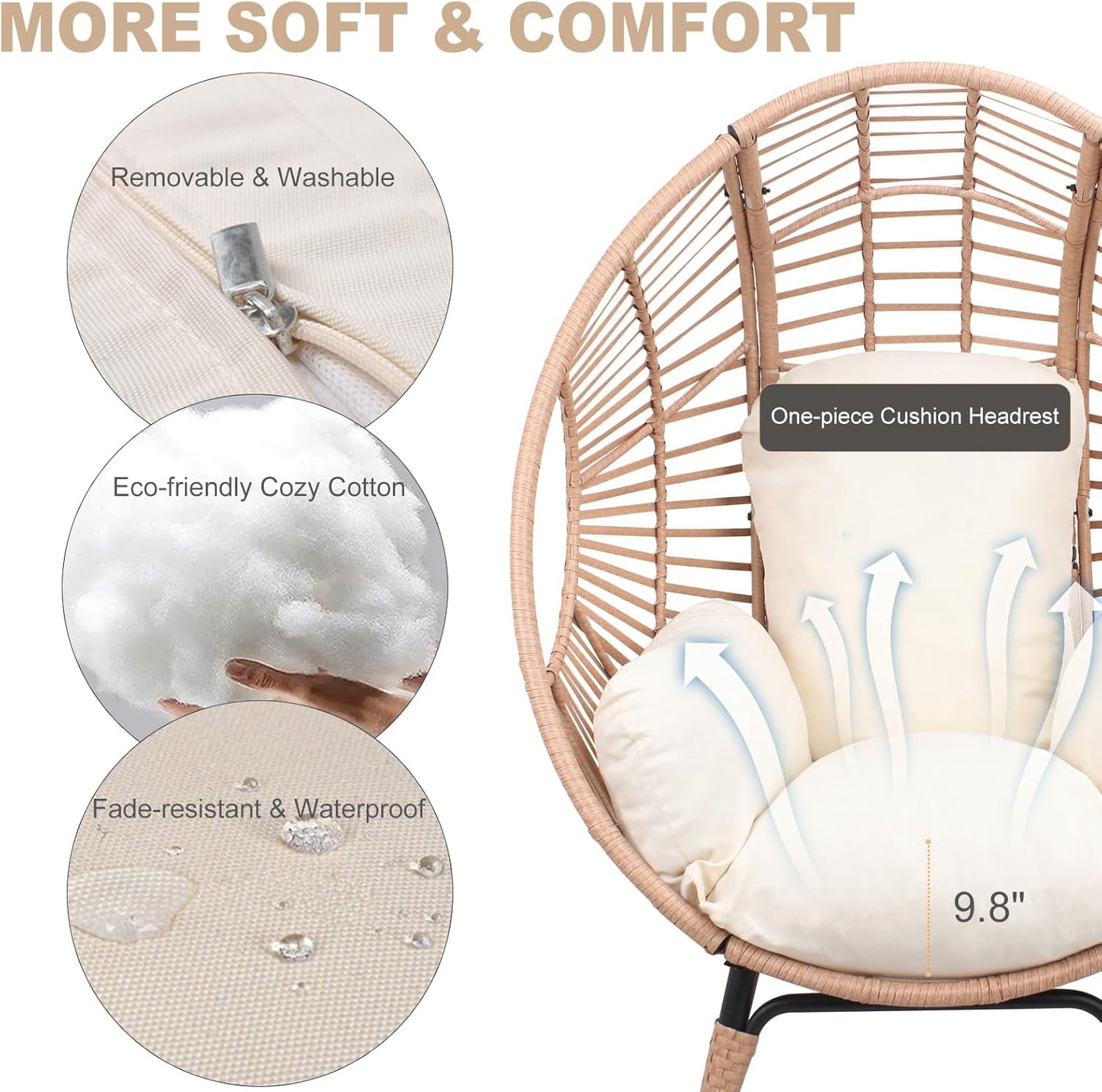 TQKVIPI Oversized Egg Chair Outdoor Indoor,Patio Lounge Chair with Thicken Cushions & Durable Steel Frame, Egg Basket Chair 500lbs Capacity for Garden, Backyard, Porch,Bedroom (Beige-Regular)