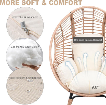 TQKVIPI Oversized Egg Chair Outdoor Indoor,Patio Lounge Chair with Thicken Cushions & Durable Steel Frame, Egg Basket Chair 500lbs Capacity for Garden, Backyard, Porch,Bedroom (Beige-Regular)