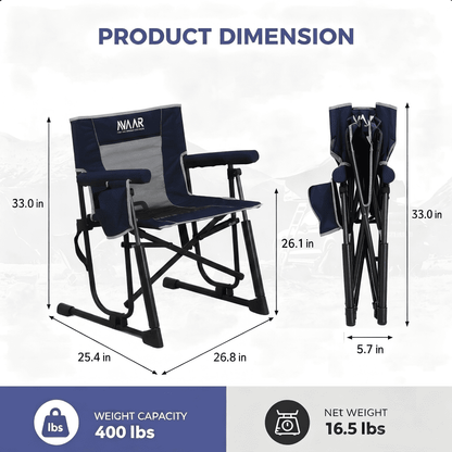 Avaar Outdoor Folding Rocking Camp Chair w/Cup Holder, 400lbs Capacity, Indigo Blue
