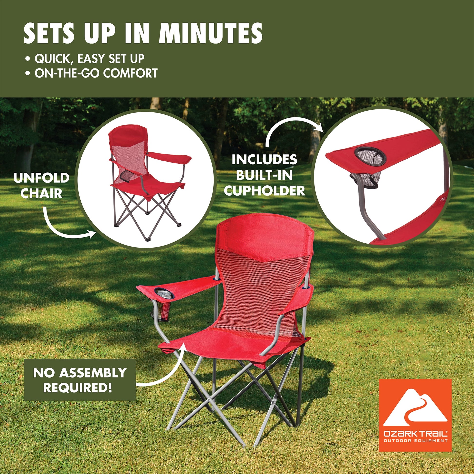 Ozark Trail Basic Chair Mesh, Red, Adult
