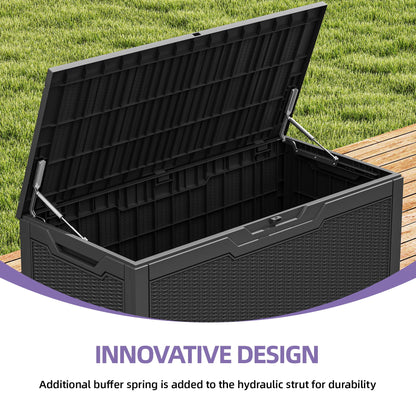 Uforic 100 Gallon large Deck Box, Outdoor Resin Storage Box, Outdoor Container for Patio Garden, Waterproof, Lockable, Black