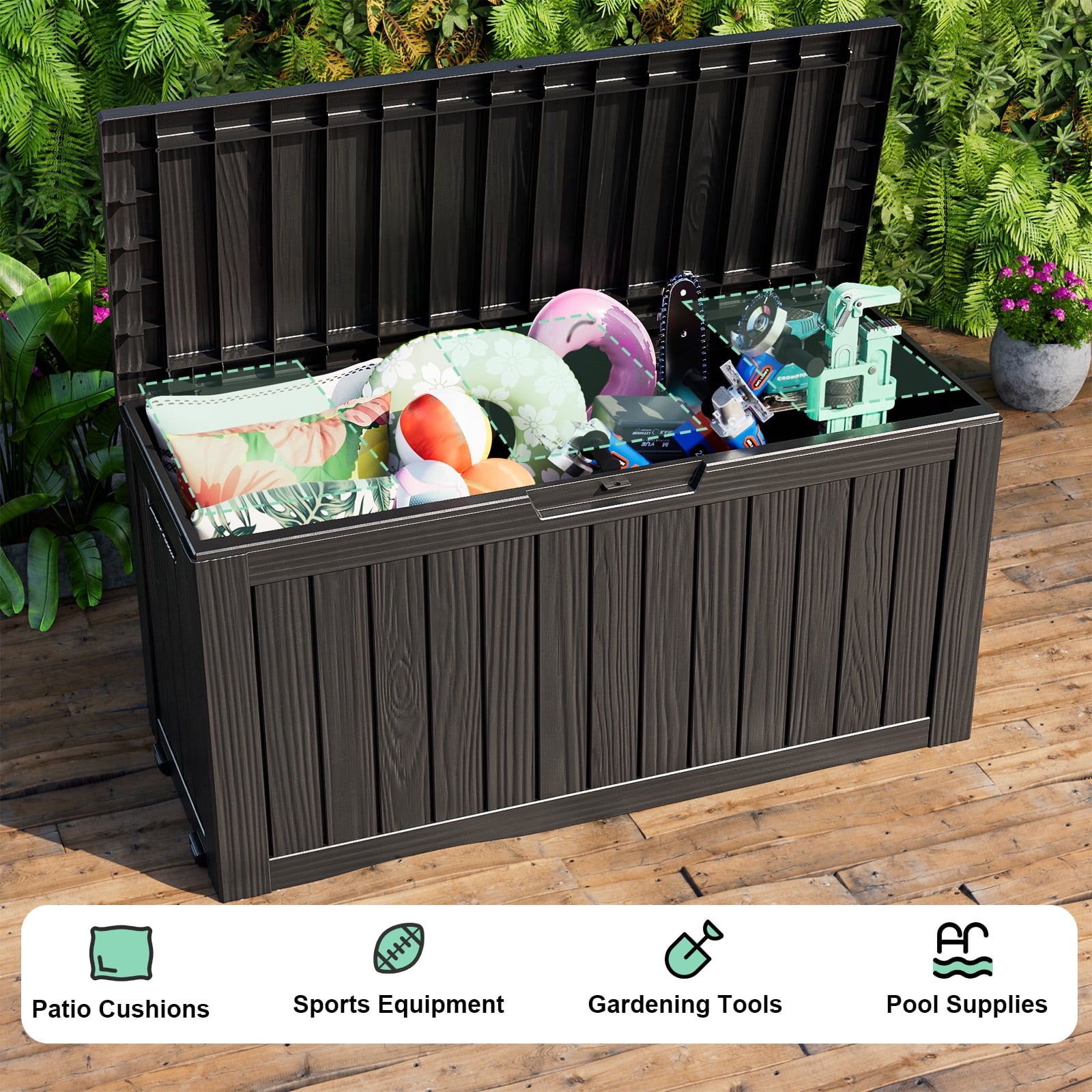 EASY UP 80 Gallon Resin Deck Box, Lockable Patio Outdoor Storage Box for Furniture, Garden Tools and Tools Storage, Waterproof Outside Storage Boxes.Father's Day Gift
