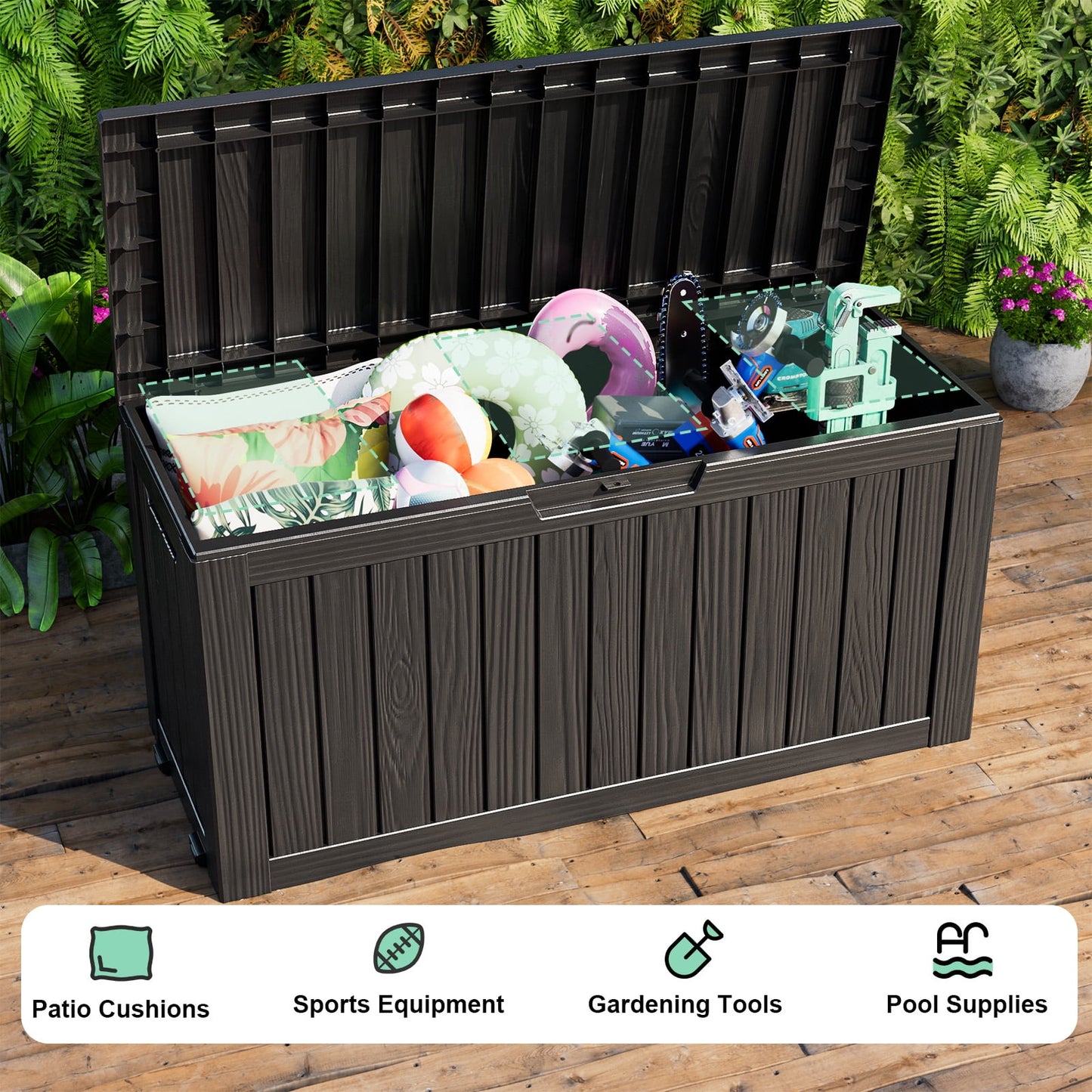 EASY UP 80 Gallon Resin Deck Box, Lockable Patio Outdoor Storage Box for Furniture, Garden Tools and Tools Storage, Waterproof Outside Storage Boxes.Father's Day Gift