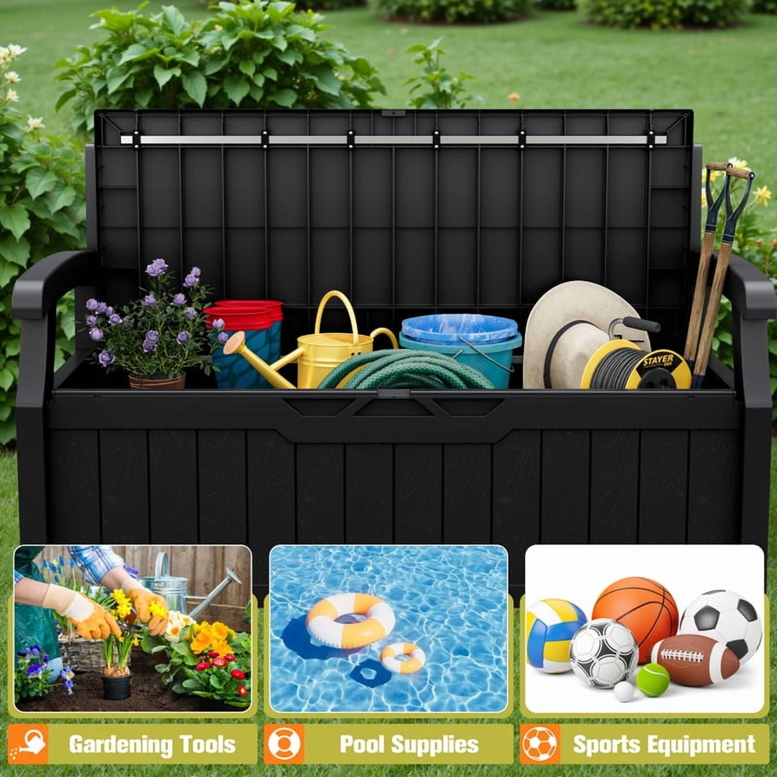 Devoko 82 Gallon Storage Patio Bench and Deck Box Organization Storage Combi for Patio, Garden