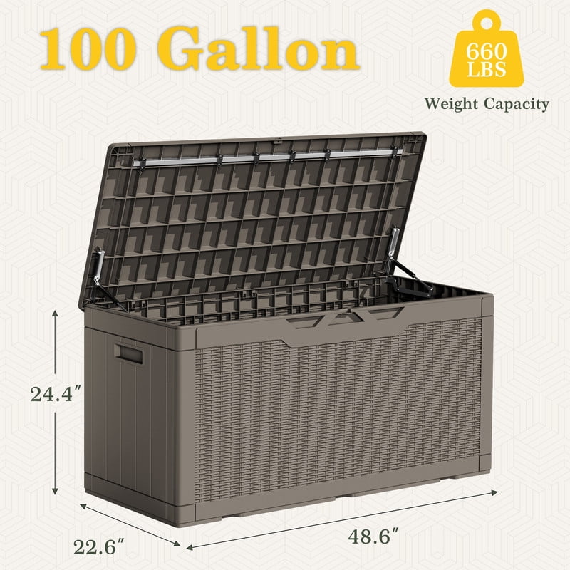 Homall 100 Gallon Outdoor Box Deck Plastic Resin Storage Box, Brown