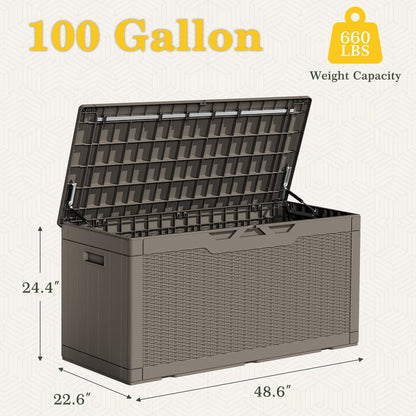Homall 100 Gallon Outdoor Box Deck Plastic Resin Storage Box, Brown