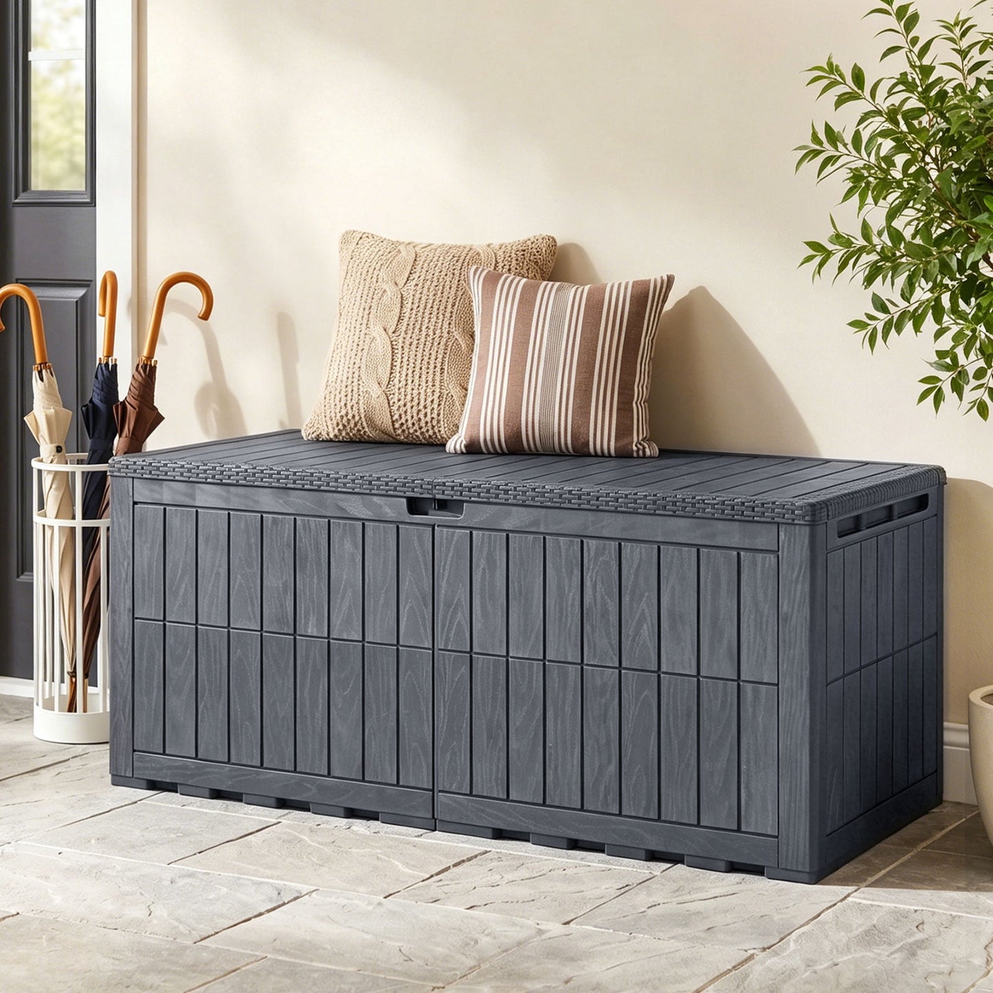 Costway 180 Gal Outdoor Deck Box, All-Weather Lockable Storage Bin with Lid and Handles Gray