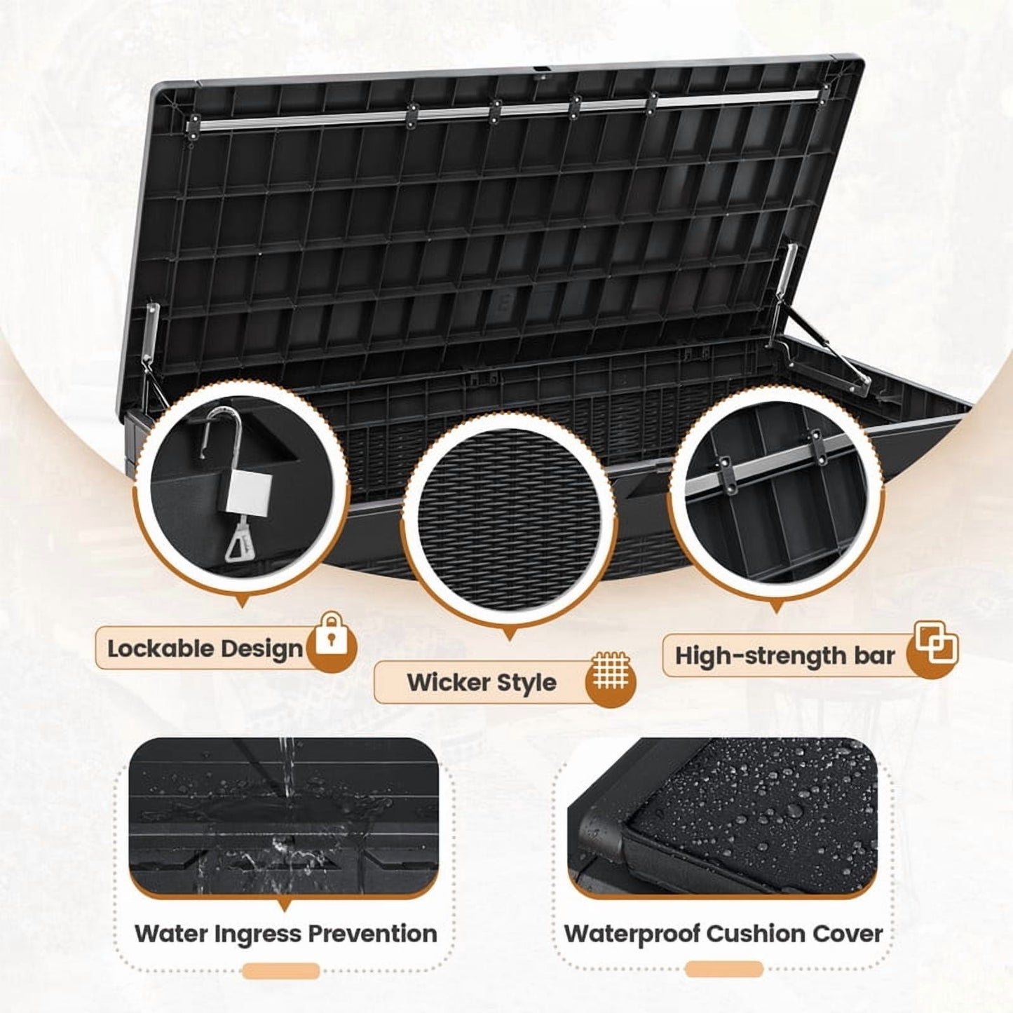 Devoko 105 Gallon Resin Deck Box Outdoor Lockable Storage Bench with Cushions Waterproof Storage Box,Black