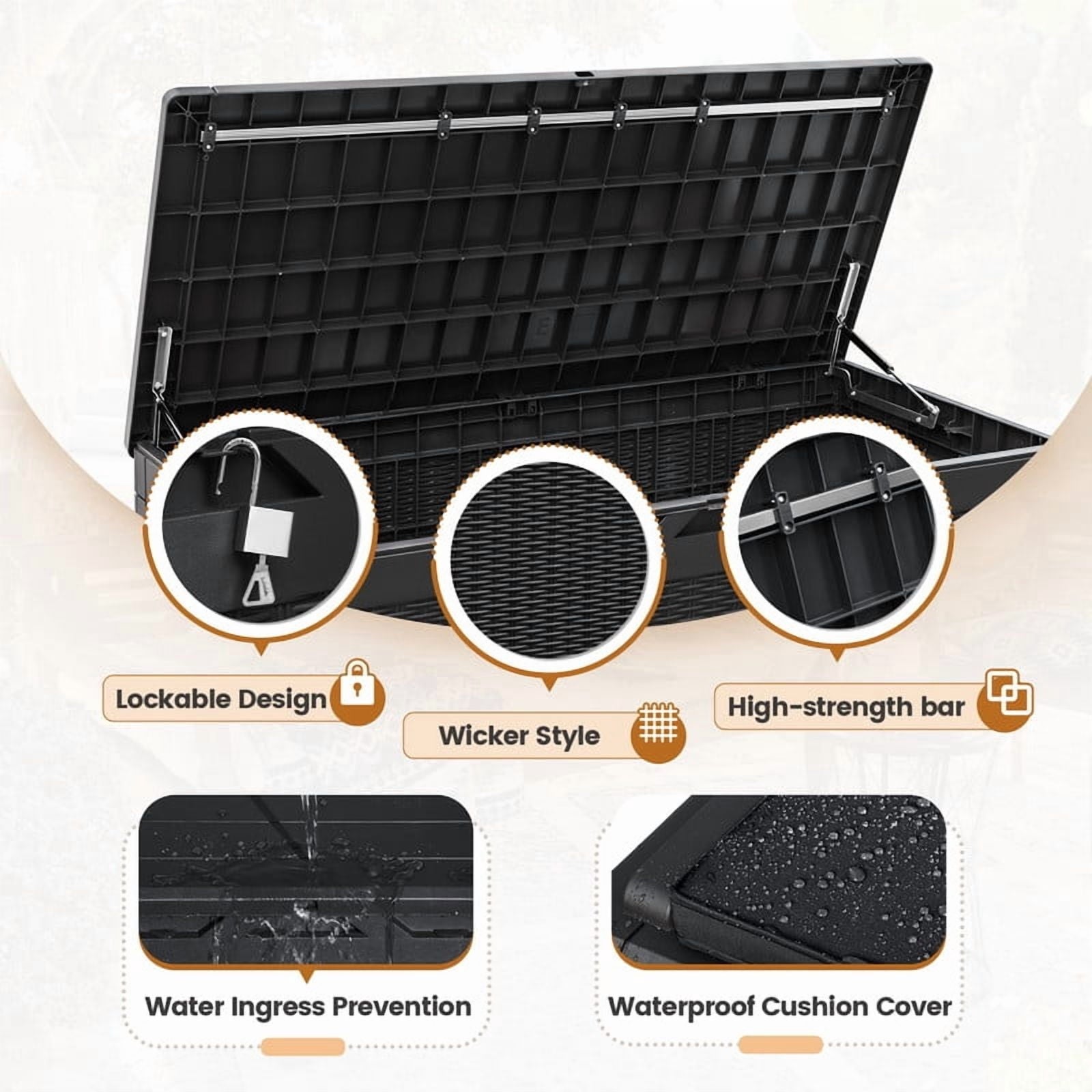 Devoko 105 Gallon Resin Deck Box Outdoor Lockable Storage Bench with Cushions Waterproof Storage Box,Black