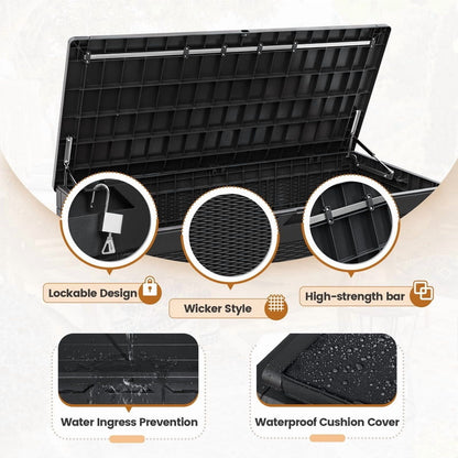 Devoko 105 Gallon Resin Deck Box Outdoor Lockable Storage Bench with Cushions Waterproof Storage Box,Black